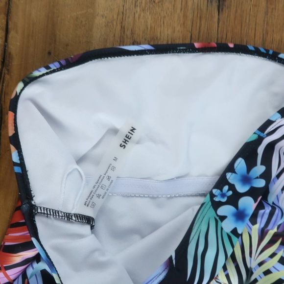 SHEIN TROPICAL FLORAL BANDEAU ONE PIECE CHEEKY SWIMSUIT SIZE MEDIUM - Picture 4 of 5